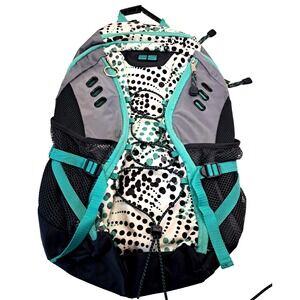 Eastsport Backpack Teal Black Dots Drawstring Multi Pockets 18x12 School Bag